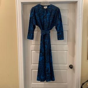 Vintage 1986 Diane Von Furstenberg black&blue belted midi. Size 6 waist 24”
